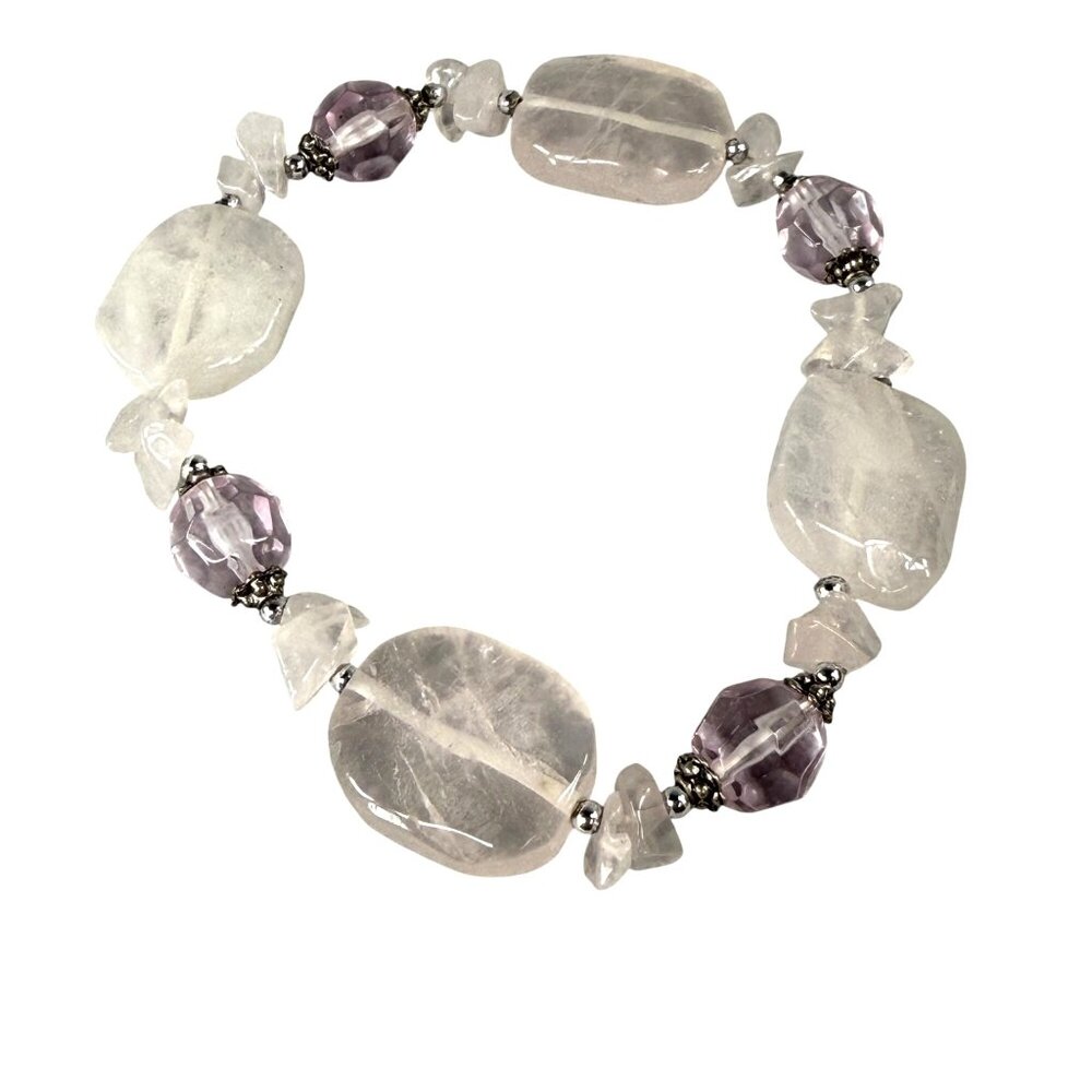 Rose Quartz & Amethyst Color Beaded Stretch Bracelet Women Adjusts